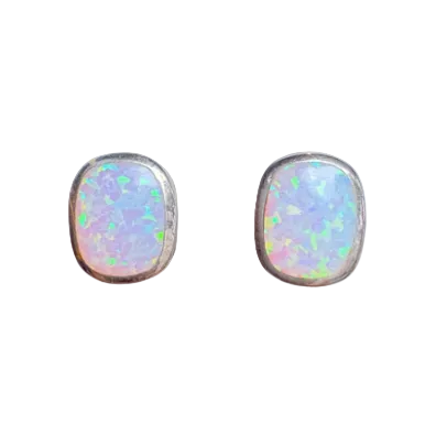 Rectangular Silver Opal Studs