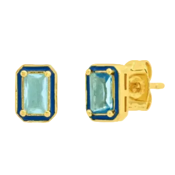 Blue Enamel & Aquamarine Glass Studs