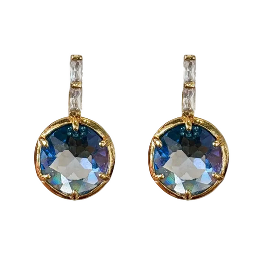 Blue Glass & CZ Huggies
