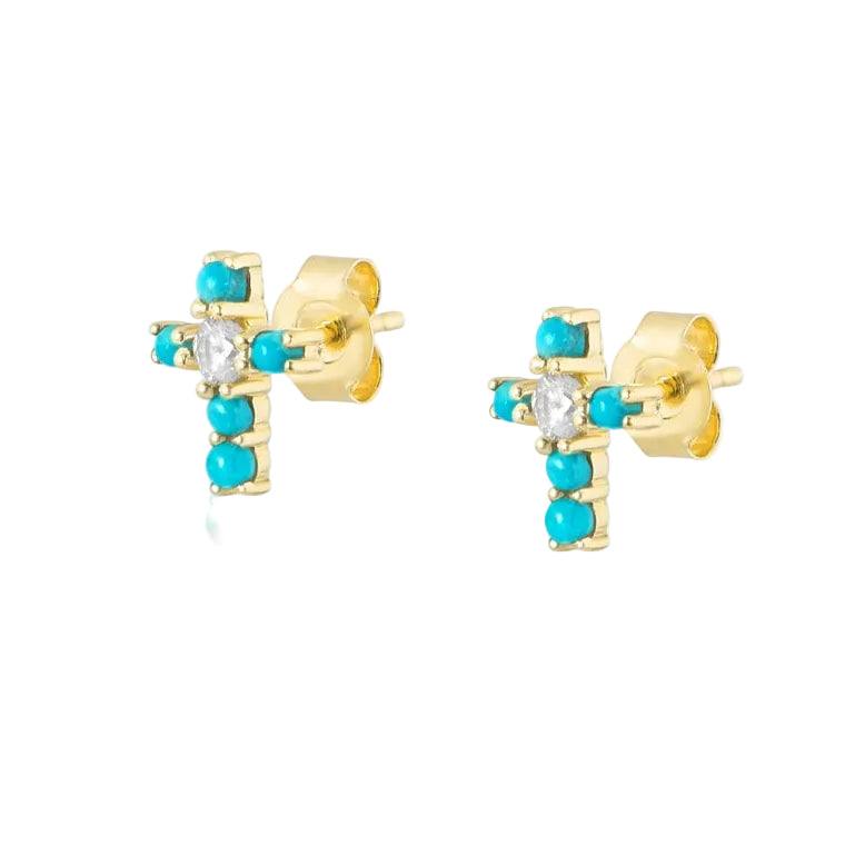 Mini Turquoise Cross Studs