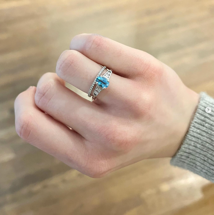 Blue Zircon & Diamond Ring