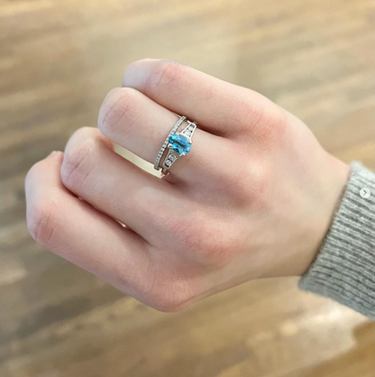 Blue Zircon & Diamond Ring