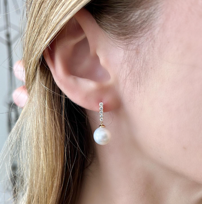 Graduated Diamond Bar and Pearl Dangle Earrings