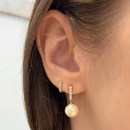 Graduated Diamond Bar and Pearl Dangle Earrings