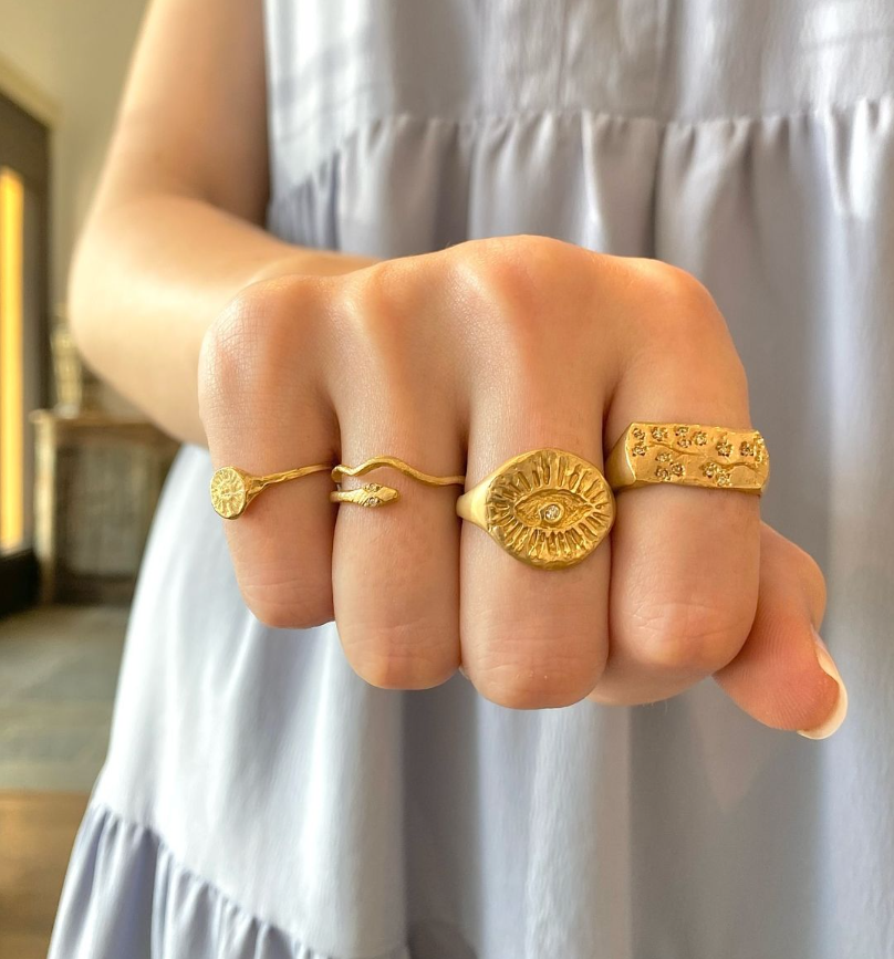 Snake Ring with Diamond Eyes