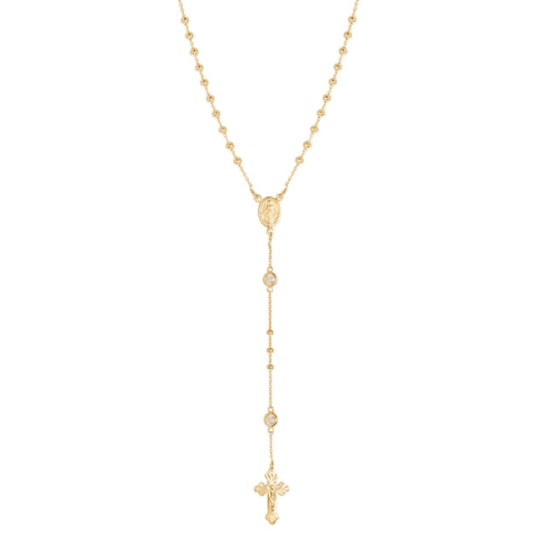 Vermeil Bezel Set CZ Rosary Necklace