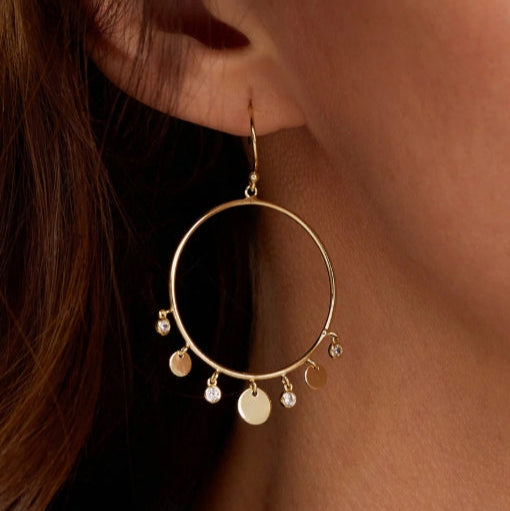 Bezel CZ Disc Dangle Earrings