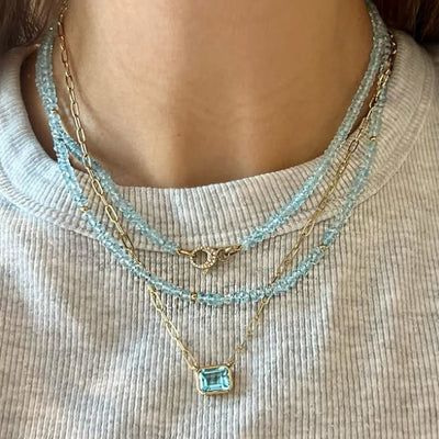 Sky Blue Topaz & Diamond Clasp Necklace