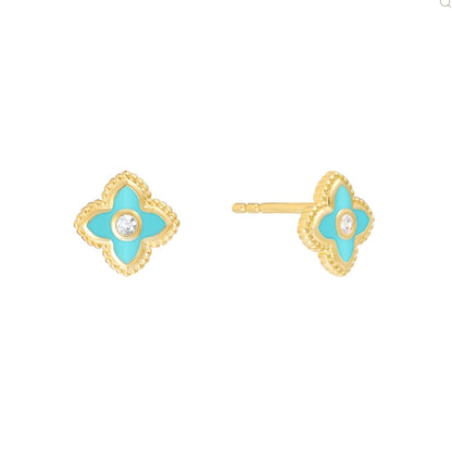 Blue Enamel Vermeil Flower Stud Earrings