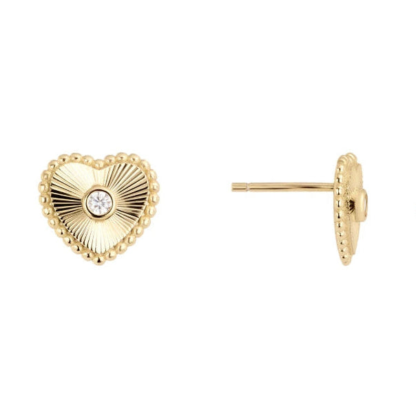 Gold Vermeil Beaded Heart Stud Earrings
