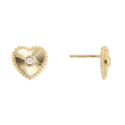Gold Vermeil Beaded Heart Stud Earrings