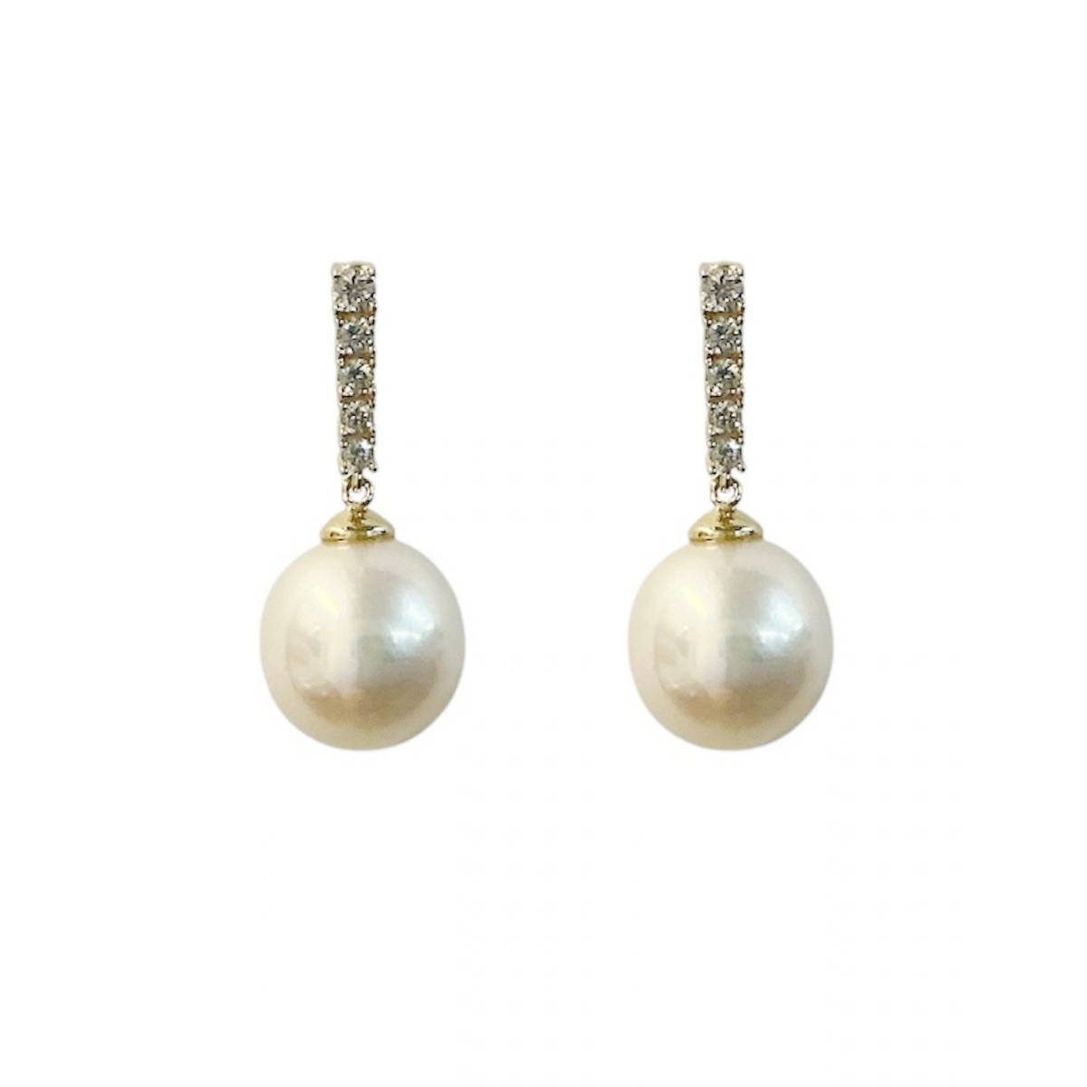 Graduated Diamond Bar and Pearl Dangle Earrings
