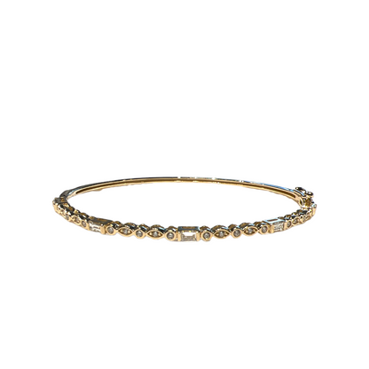 Baguette, Marquise, & Round Diamond Gold Hinge Bracelet