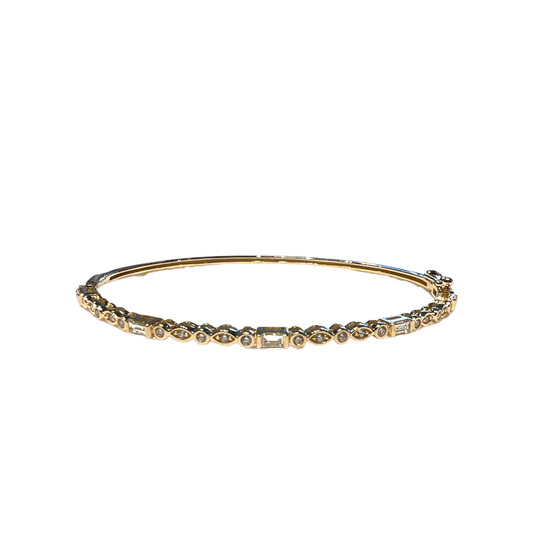 Baguette, Marquise, & Round Diamond Gold Hinge Bracelet