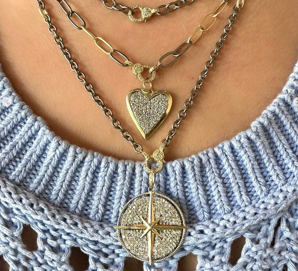 Mixed Metal Champagne Diamond Compass Pendant