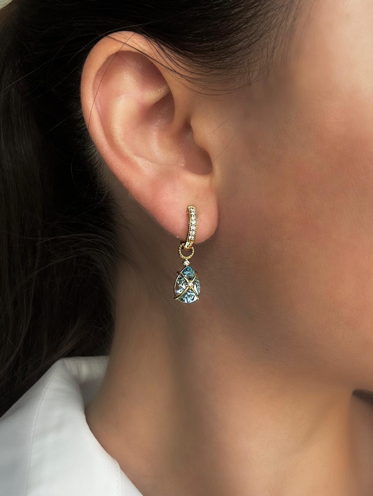Tiny Criss Cross Wrapped Blue Topaz Earring Charms