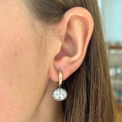 Gold Huggies with White Topaz Drop