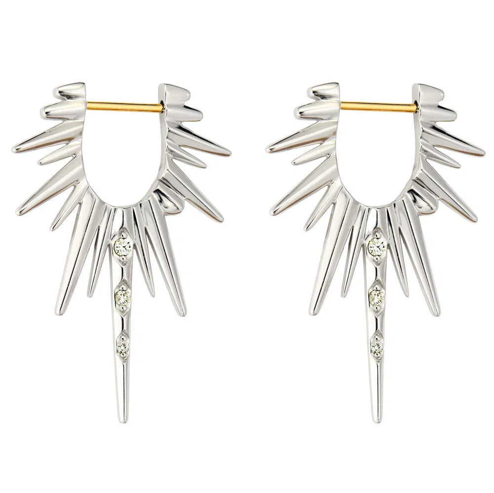 Sterling Silver Elongated Love Explosion Diamond Earrings