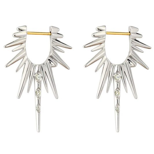 Sterling Silver Elongated Love Explosion Diamond Earrings