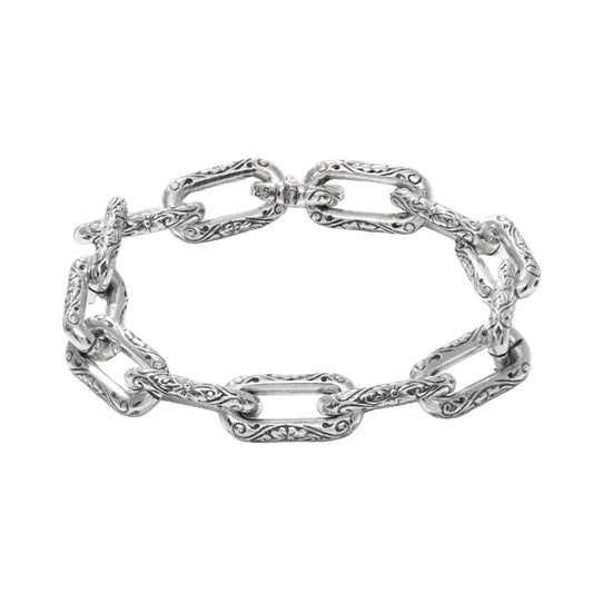 Sterling Silver Floral Link Bracelet