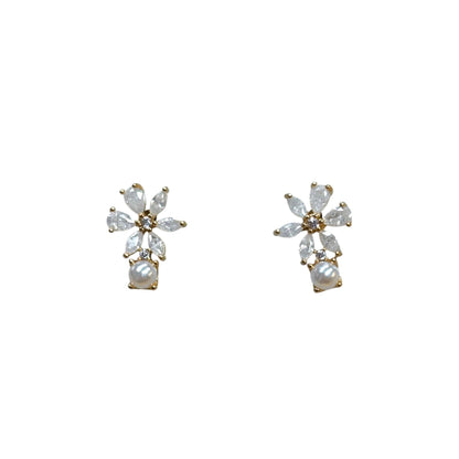 Flower Pearl Accent Stud Earring