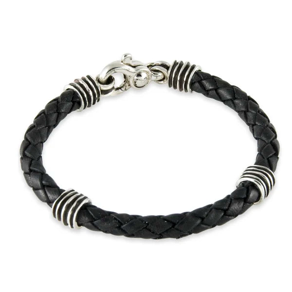 Men's Sterling Silver Leather Bracelet