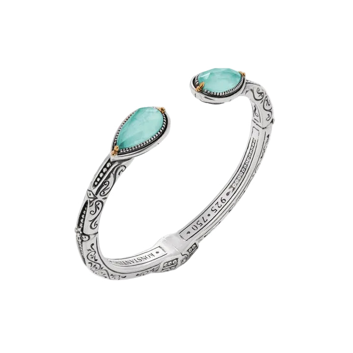 Sterling Silver Rock Crystal & Aquamarine Cuff Bracelet