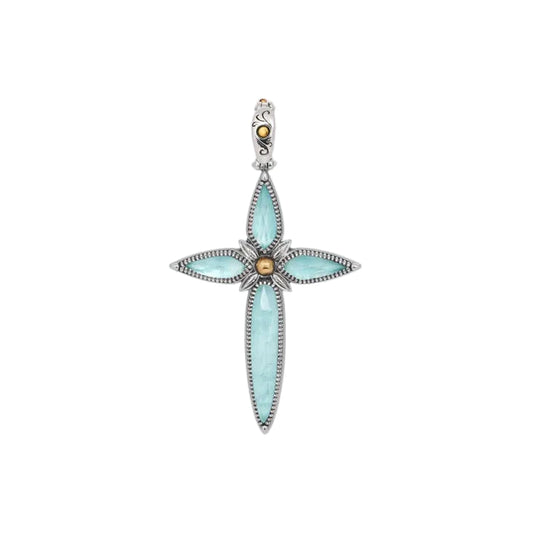 Sterling Silver Rock Crystal & Aquamarine Cross Pendant