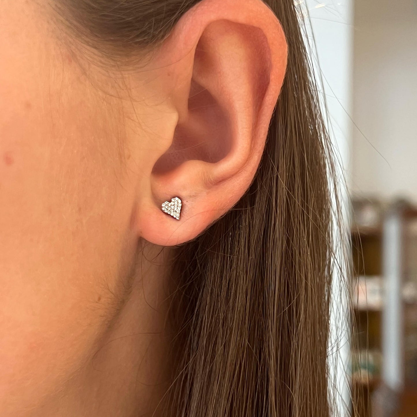 Diamond Heart Stud Earrings