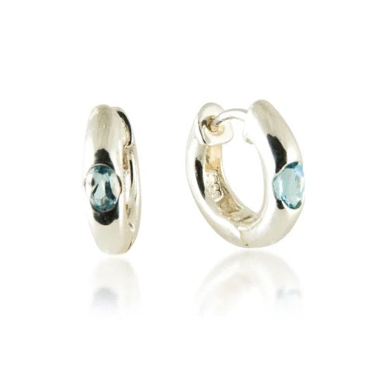 Blue Topaz Silver Snap Hoops
