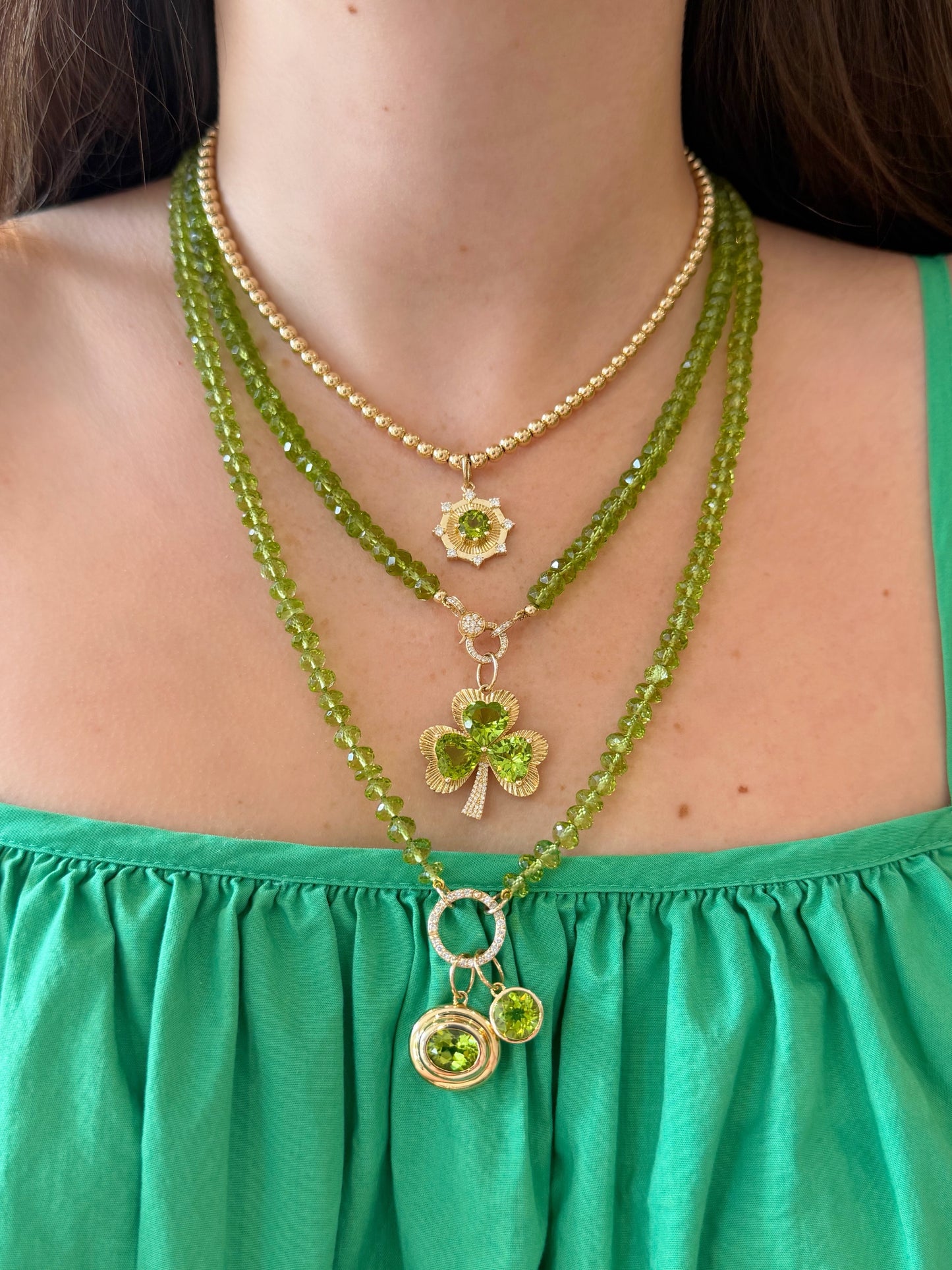 Peridot Beaded Necklace with Diamond Enhancer