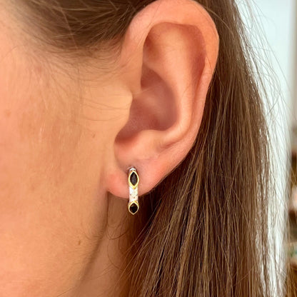 Mixed Metal Black Spinel Hoop Earrings