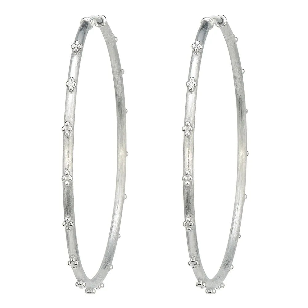 Extra Large Silver Beaded Quad Hoop Earrings