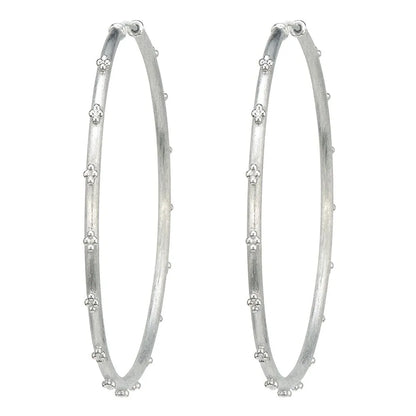 Extra Large Silver Beaded Quad Hoop Earrings