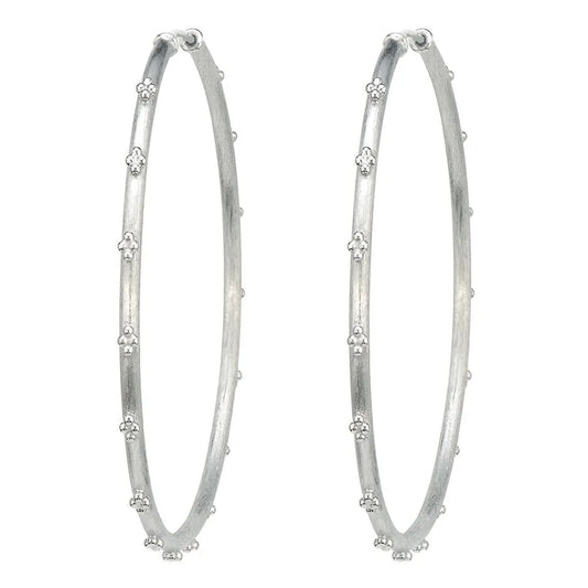 Extra Large Silver Beaded Quad Hoop Earrings