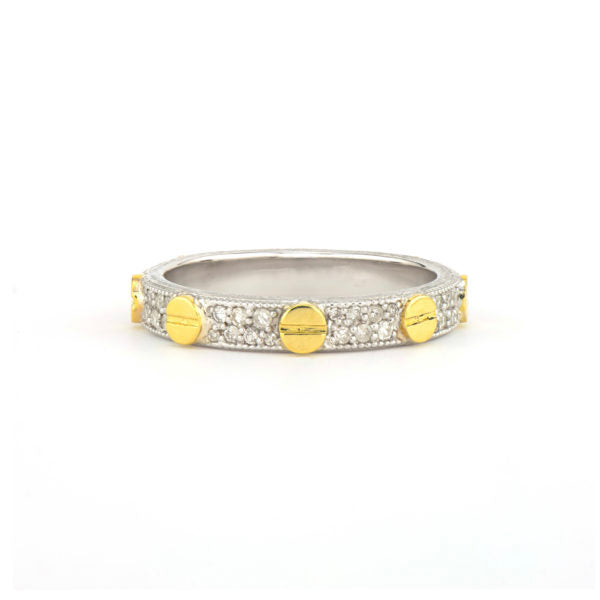 Mixed Metal Diamond Pave Nail Head Band
