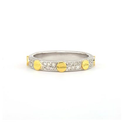 Mixed Metal Diamond Pave Nail Head Band