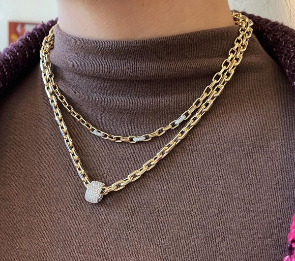 Large Link Chain with Diamond Pendant Necklace