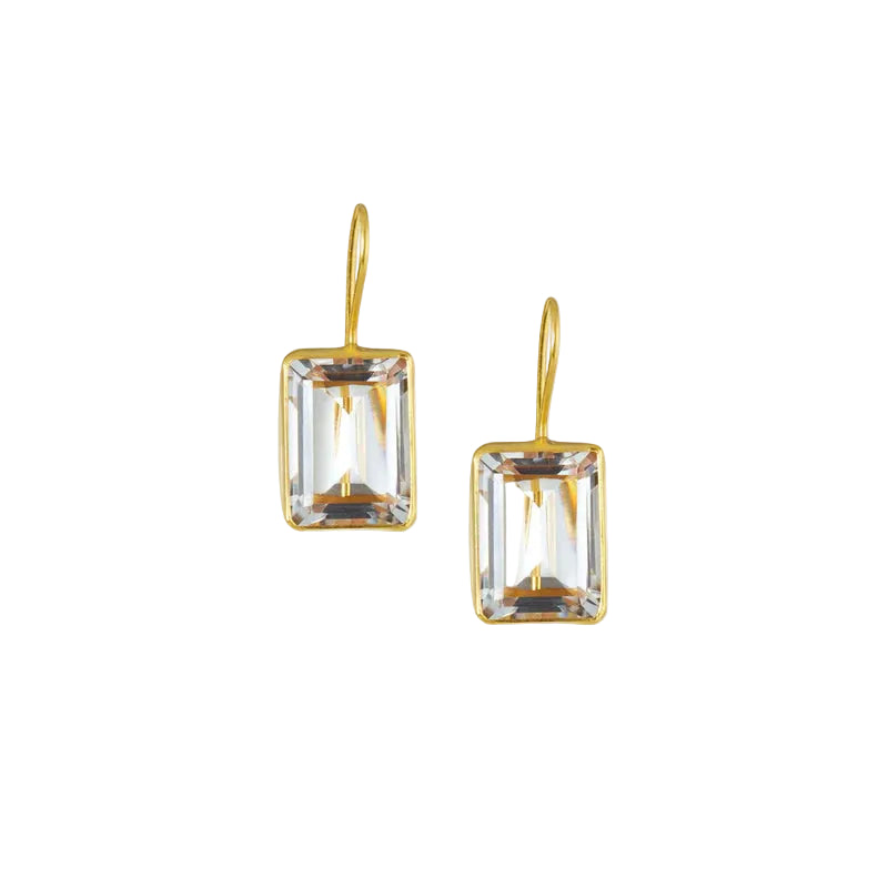 Emerald Cut Natural Quartz Earrings