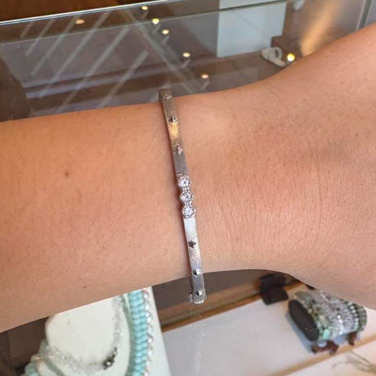 Sterling Silver White Topaz Hexagon Bangle