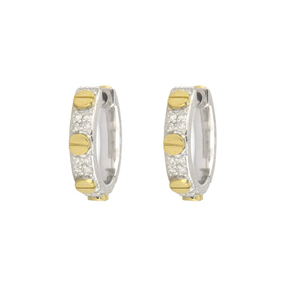 Small Mixed Metal Diamond Pave Nail Head Hoop Earrings