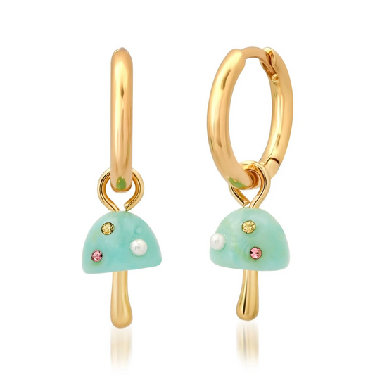 Sky Blue Mushroom Huggie Earrings