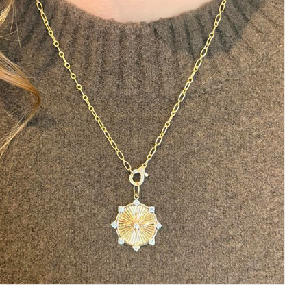 Fluted Disc Gold & Diamond Pendant