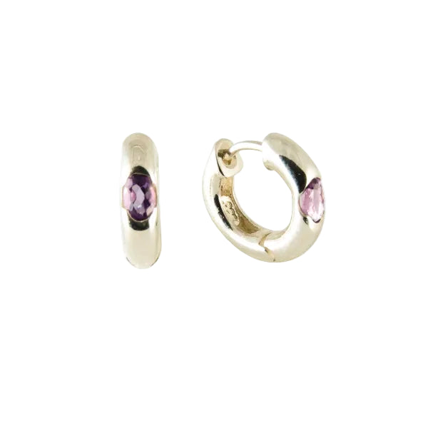 Sterling Silver Amethyst Snap Hoop
