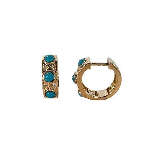 Turquoise Gold and Diamond Huggie Earrings