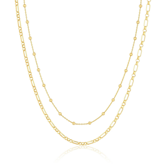 Pre-Layered Triple Round & Oval Chain Necklace