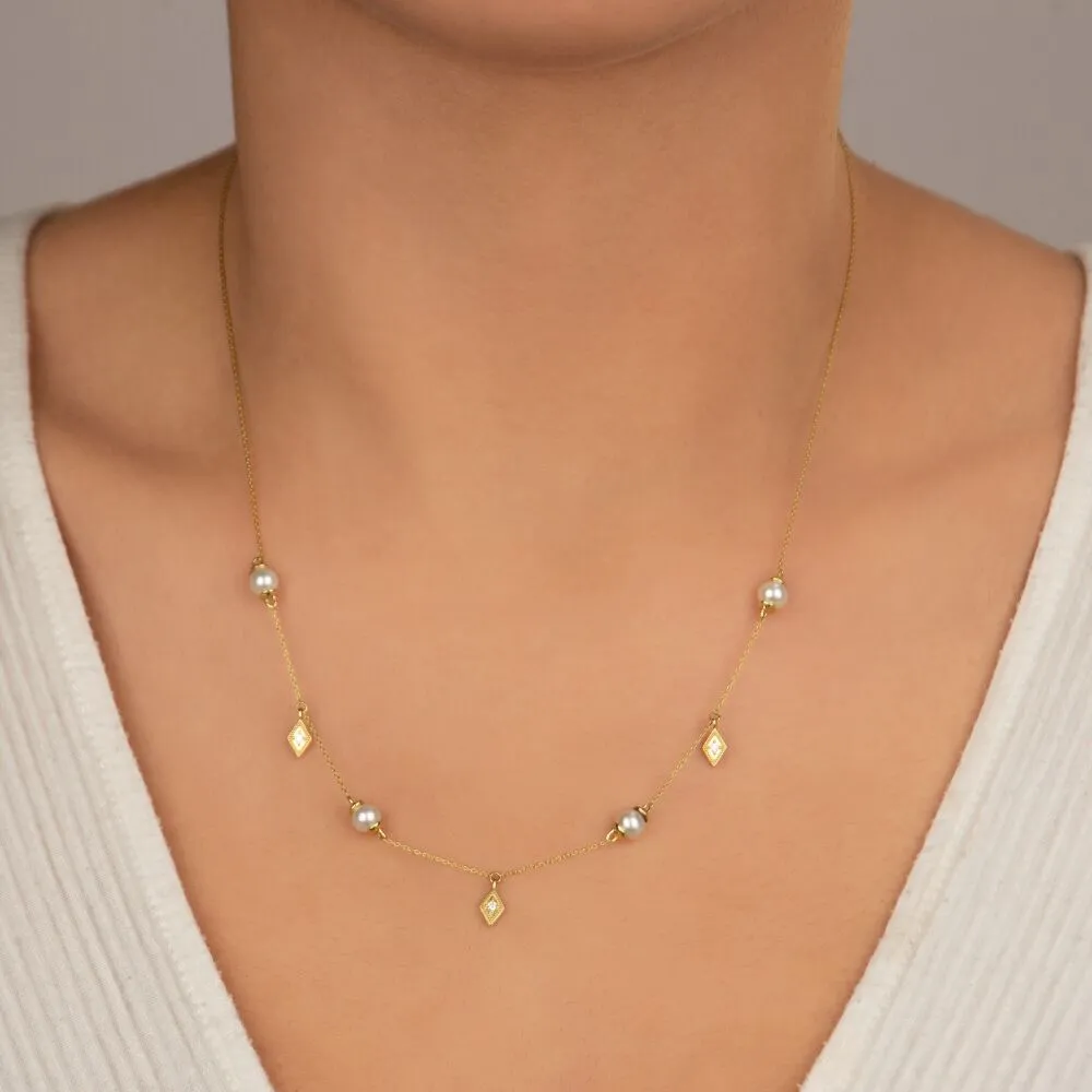 Petite Pearl & Diamond Kites Necklace