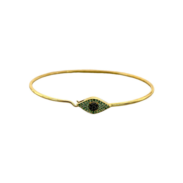 Emerald and Black Diamond Evil Eye Wire Bracelet