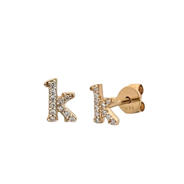 Lowercase Letter K Diamond Stud Earrings