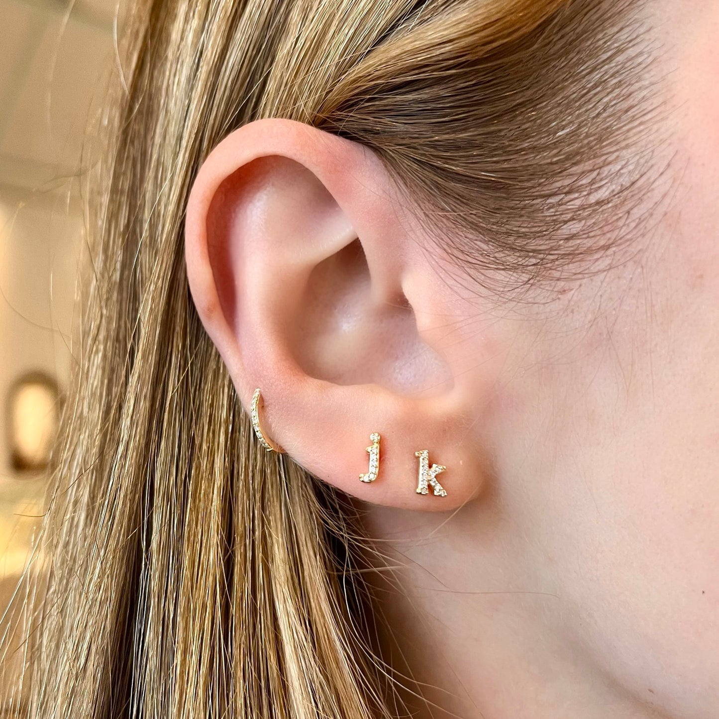 Lowercase Letter K Diamond Stud Earrings